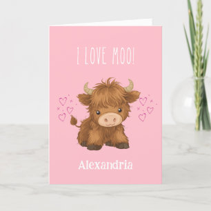 Ik hou van Moo Highland Cow Valentijn Feestdagen Kaart