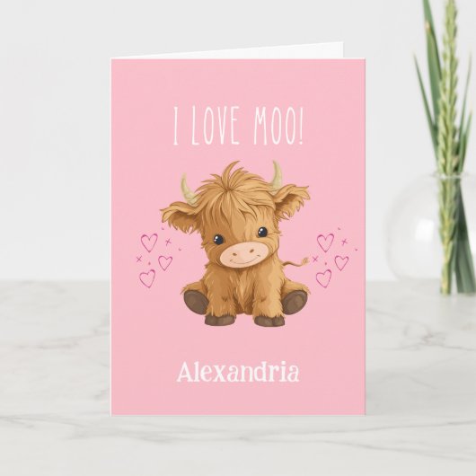 Ik hou van Moo Highland Cow Valentijn Feestdagen Kaart (Voorkant)