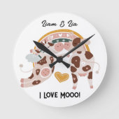 Ik hou van Mooo Cute Koe Gepersonaliseerd hem haar Ronde Klok (Voorkant)