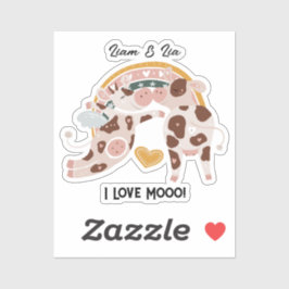 Ik hou van Mooo Cute Koe Gepersonaliseerd hem haar Sticker