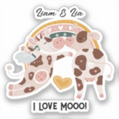Ik hou van Mooo Cute Koe Gepersonaliseerd hem haar Sticker (Voorkant)