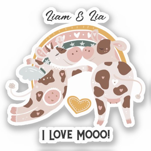 Ik hou van Mooo Cute Koe Gepersonaliseerd hem haar Sticker (Voorkant)