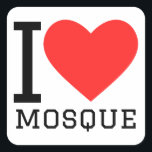 Ik hou van moskee vierkante sticker<br><div class="desc">Ik hou van moskeeën,  voor islamliefhebbers</div>