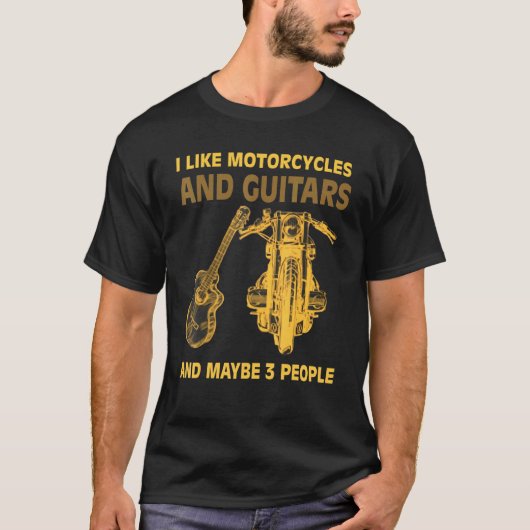 Ik hou van motorfietsen en gitaren t-shirt (Voorkant)