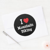 Ik hou van Mountain Biking hart aangepast op maat Ronde Sticker (Envelop)