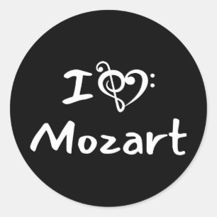 Ik hou van Mozart Klassieke Muziek Hart Witte Teks Ronde Sticker