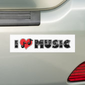 Ik hou van muziek bumpersticker (Op auto)
