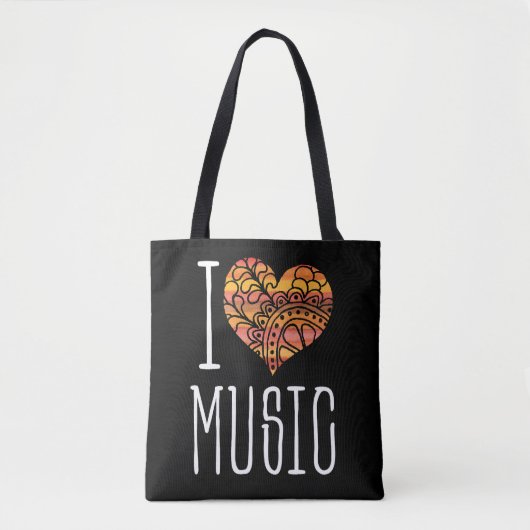 Ik hou van muziek geel Sinaasappel Mandala hart Tote Bag (Voorkant)