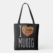 Ik hou van muziek geel Sinaasappel Mandala hart Tote Bag (Achterkant)