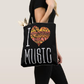 Ik hou van muziek geel Sinaasappel Mandala hart Tote Bag (Dichtbij)