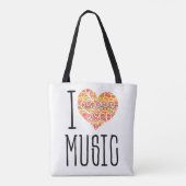 Ik hou van muziek geel Sinaasappel Mandala hart Tote Bag (Achterkant)
