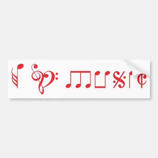 Ik hou van muziek, geschreven met muzieknoten bumpersticker (Voorkant)