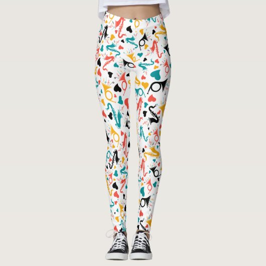 Ik hou van muziek kleurrijk patroon leggings (Voorkant)