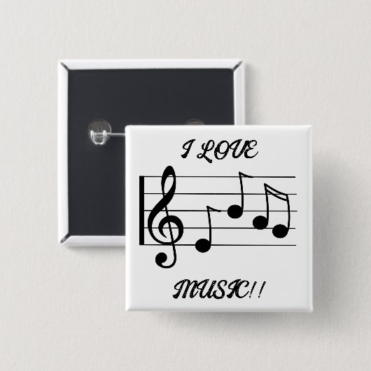 IK HOU VAN MUZIEK!! Knop Vierkante Button 5,1 Cm (Voorkant /achterkant)