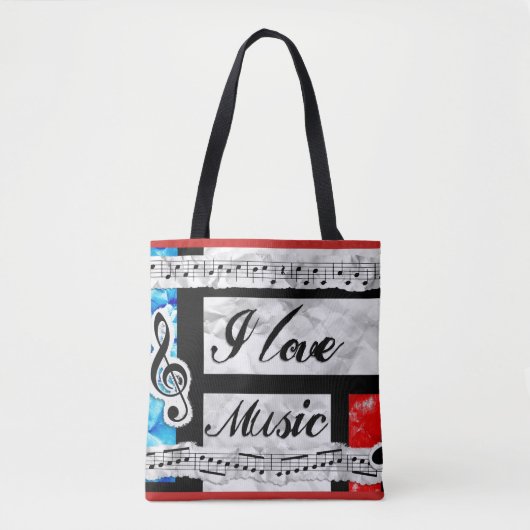 "Ik hou van muziek" Mooie Artsy Music Canvas tas (Voorkant)