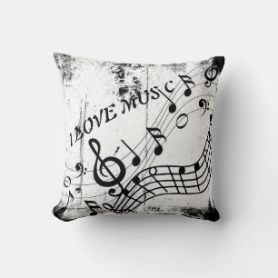 Ik hou van muziek muzieknoten Art Grunge Vintage Kussen