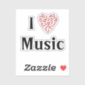 Ik hou van muziek Red Heart of Muzieknoten Vinyl Sticker (Vel)