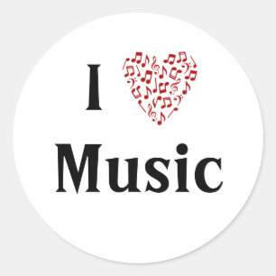 Ik hou van muziek Rode hart van muzieknoten Ronde Sticker