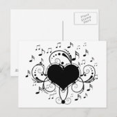 Ik hou van muzieknoten hart zwart en wit briefkaart (Voorkant / Achterkant)