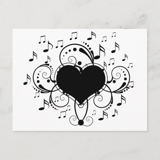 Ik hou van muzieknoten hart zwart en wit briefkaart (Voorkant)