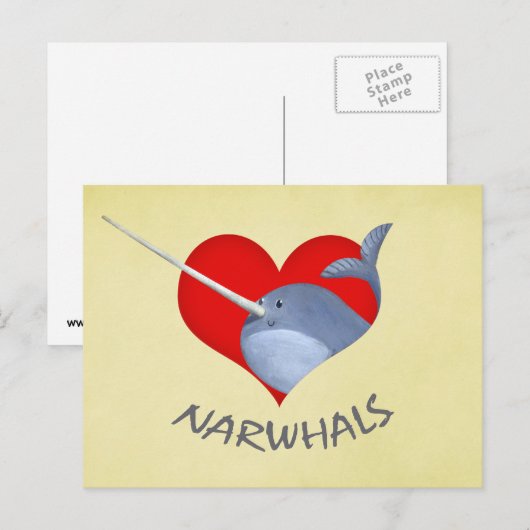 Ik hou van Narwhals Briefkaart (Voorkant / Achterkant)