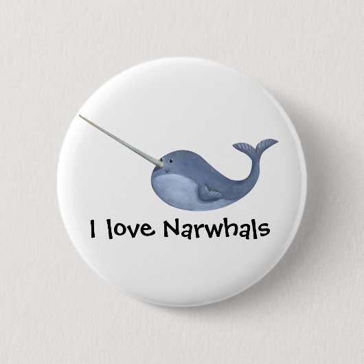 Ik hou van Narwhals Ronde Button 5,7 Cm (Voorkant)