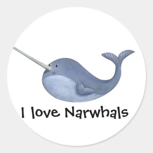 Ik hou van Narwhals Ronde Sticker (Voorkant)
