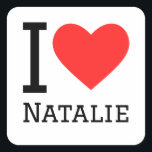 Ik hou van natalie vierkante sticker<br><div class="desc">Ik hou van Natalie,  voor vrouwen noem ik liefhebbers</div>