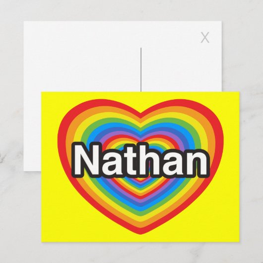 Ik hou van Nathan. Ik hou van je Nathan. Hart Briefkaart (Voorkant / Achterkant)