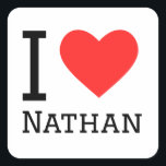 Ik hou van Nathan Vierkante Sticker<br><div class="desc">Ik hou van Nathan,  voor mannen noem ik liefhebbers</div>
