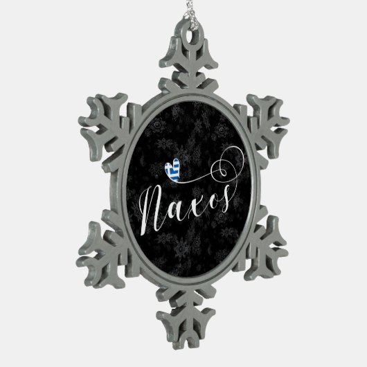 Ik hou van Naxos, Griekse vlag Tin Sneeuwvlok Ornament (Links)