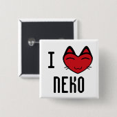 Ik hou van Neko Vierkante Button 5,1 Cm (Voorkant /achterkant)