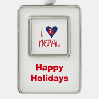 Ik hou van (Nepalese Hart Vlag) Nepal Verzilverd Omlijst Ornament