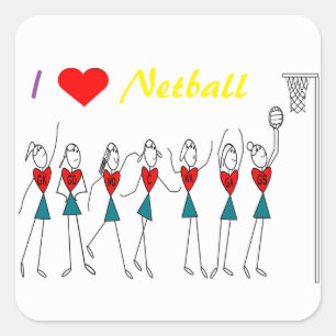 Ik hou van netball posities stick figuren vierkante sticker