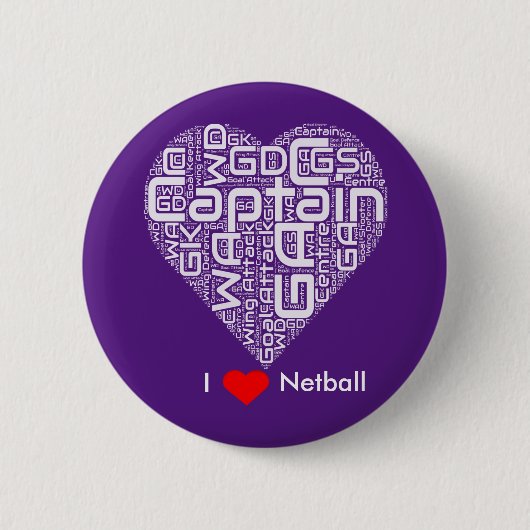 Ik hou van Netball Woord Kunstontwerp Ronde Button 5,7 Cm (Voorkant)