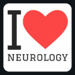 Ik hou van neurologie vierkante sticker<br><div class="desc">Ik hou van neurologie,  voor medicijnliefhebbers</div>