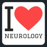 Ik hou van neurologie vierkante sticker<br><div class="desc">Ik hou van neurologie,  voor medicijnliefhebbers</div>