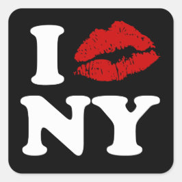 Ik hou van New York | Rode lipstick zogende lips x Vierkante Sticker
