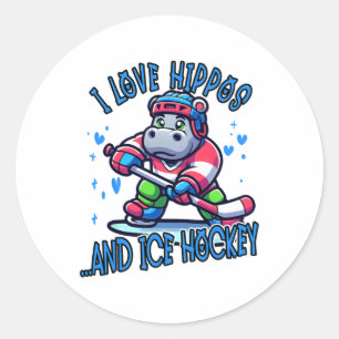 Ik hou van nijlpaarden en ijshockey grappig ijshoc ronde sticker