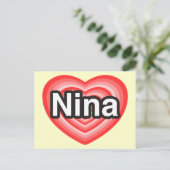 Ik hou van Nina. Ik hou van je Nina. Hart Briefkaart (Staand voorkant)