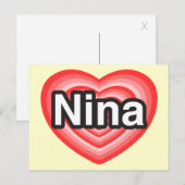 Ik hou van Nina. Ik hou van je Nina. Hart Briefkaart (Voorkant / Achterkant)
