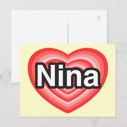 Ik hou van Nina. Ik hou van je Nina. Hart Briefkaart (Voorkant / Achterkant)