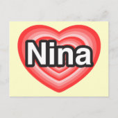 Ik hou van Nina. Ik hou van je Nina. Hart Briefkaart (Voorkant)