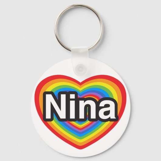 Ik hou van Nina. Ik hou van je Nina. Hart Sleutelhanger (Voorkant)