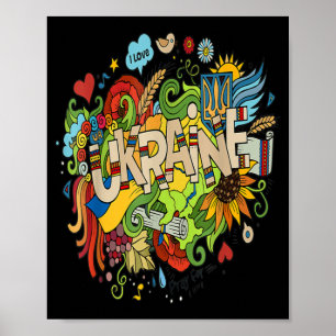 Ik hou van Oekraïne Doodle met de Oekraïense vlag Poster