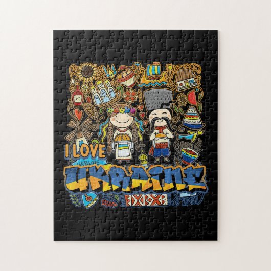 Ik hou van Oekraïne Doodle met Oekraïense vlag Legpuzzel (Verticaal)