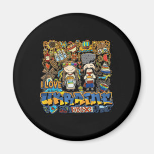 Ik hou van Oekraïne Doodle met Oekraïense vlag Magneet