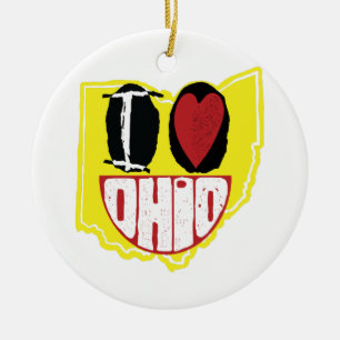 Ik hou van Ohio glimlachend gelukkig gezicht Keramisch Ornament