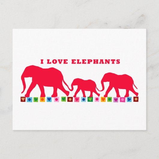 Ik hou van Olifanten (Rood) Briefkaart (Voorkant)