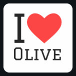 Ik hou van olijfolie vierkante sticker<br><div class="desc">Ik hou van olijven,  voor voedselliefhebbers</div>
